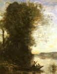 Камиль Коро "Женщина с детьми в лодке, заход солнца"