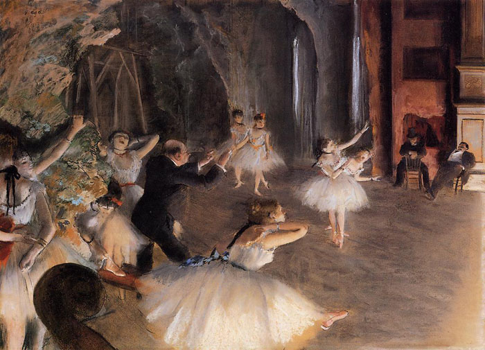 Эдгар Дега "Репетиция балета на сцене"