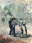 Анри де Тулуз-Лотрек "Артиллерист, седлающий лошадь"
