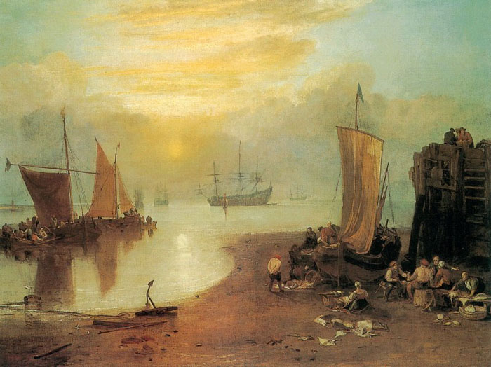 Джозеф Тёрнер "Восход солнца в тумане. Рыбаки чистят и продают рыбу"